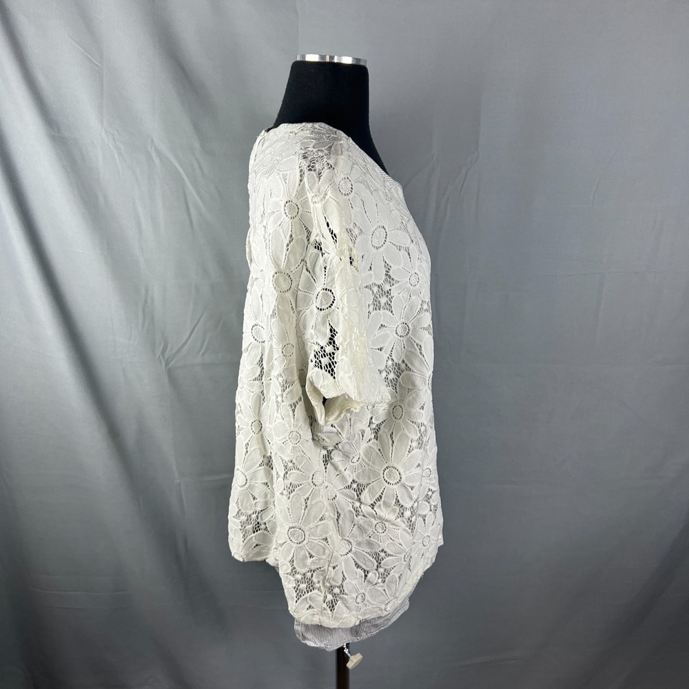 Alfred Dunner Blouse Top Womens 24W White Floral Lace Daisy Crochet Round Neck - Picture 2 of 10
